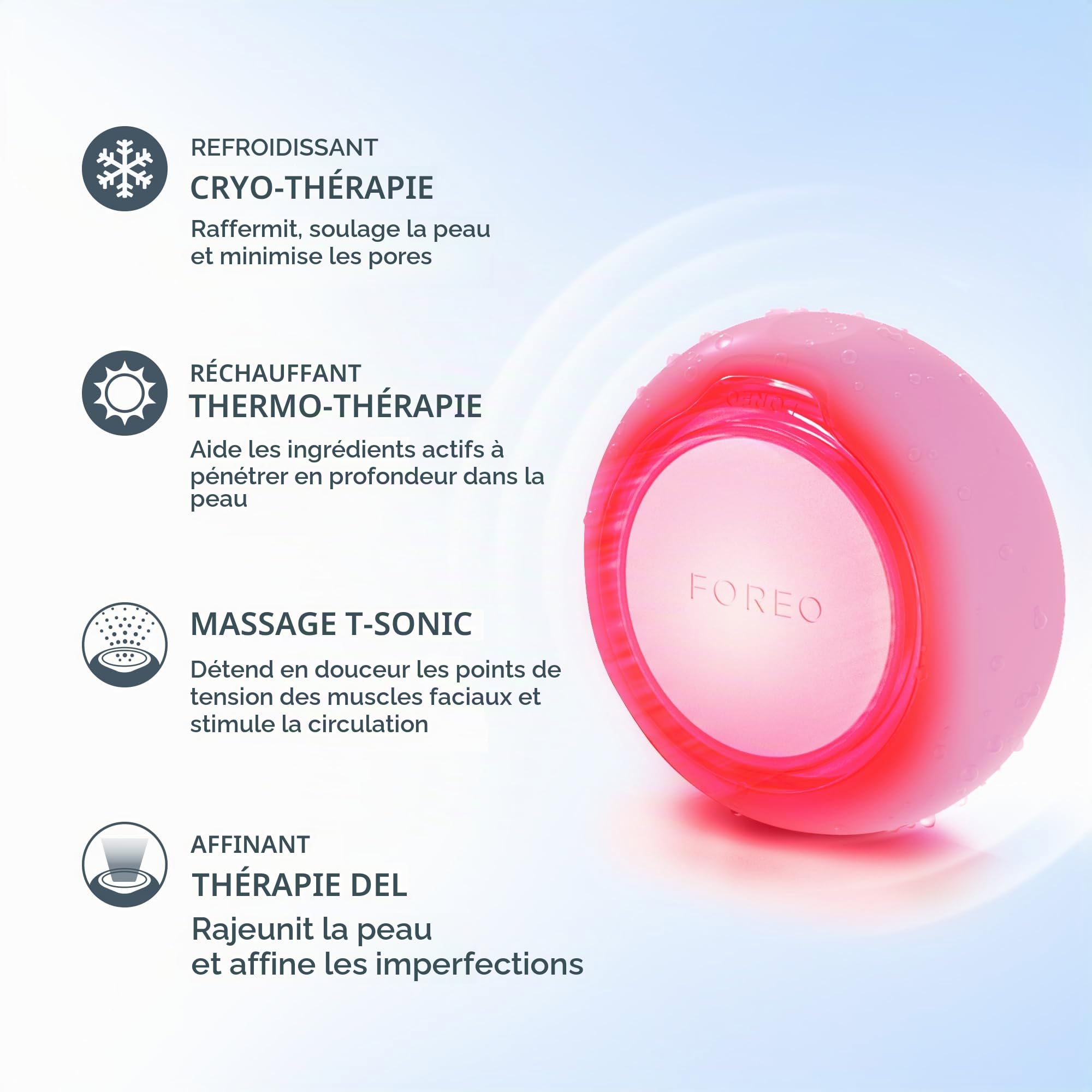 UFO 3 masque hydratant visage profond - Spa visage 5 en 1 - Luminothérapie lumière rouge, thermothérapie, cryothérapie, massage visage T-Sonic, anti-âge - Masque visage infuseur de soins - Pearl Pink
