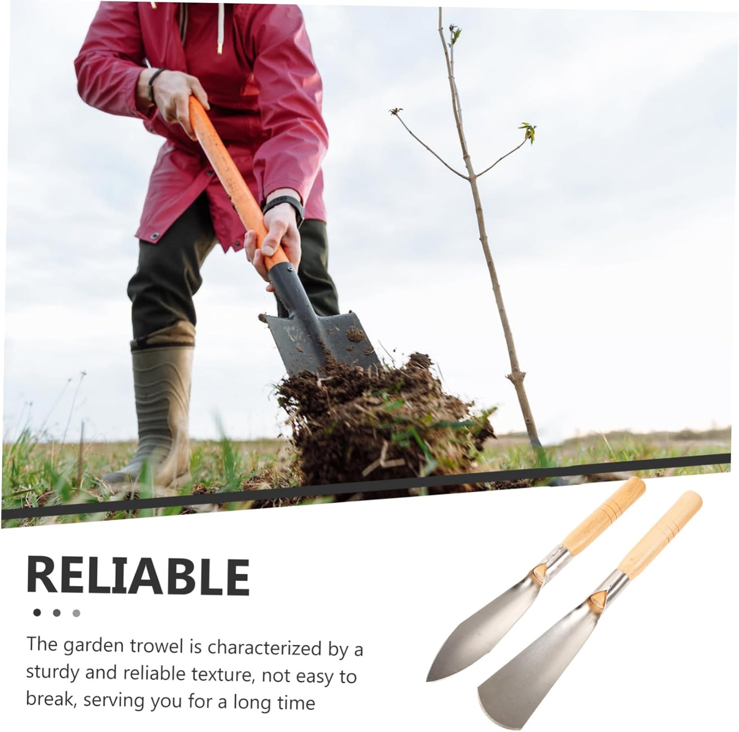 Gardening Shovel Set Trowel Wood Handle Hand Tools for Planting Transplanting (5)