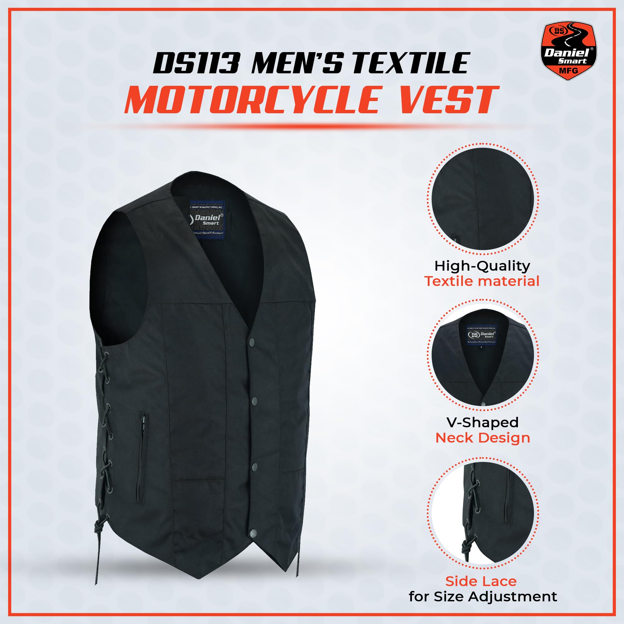 Daniel Smart Men’s Vest - Premium Textile Material Motorcycle Vest for Men’s Unique Design with concealment Armory Pocket (Large)