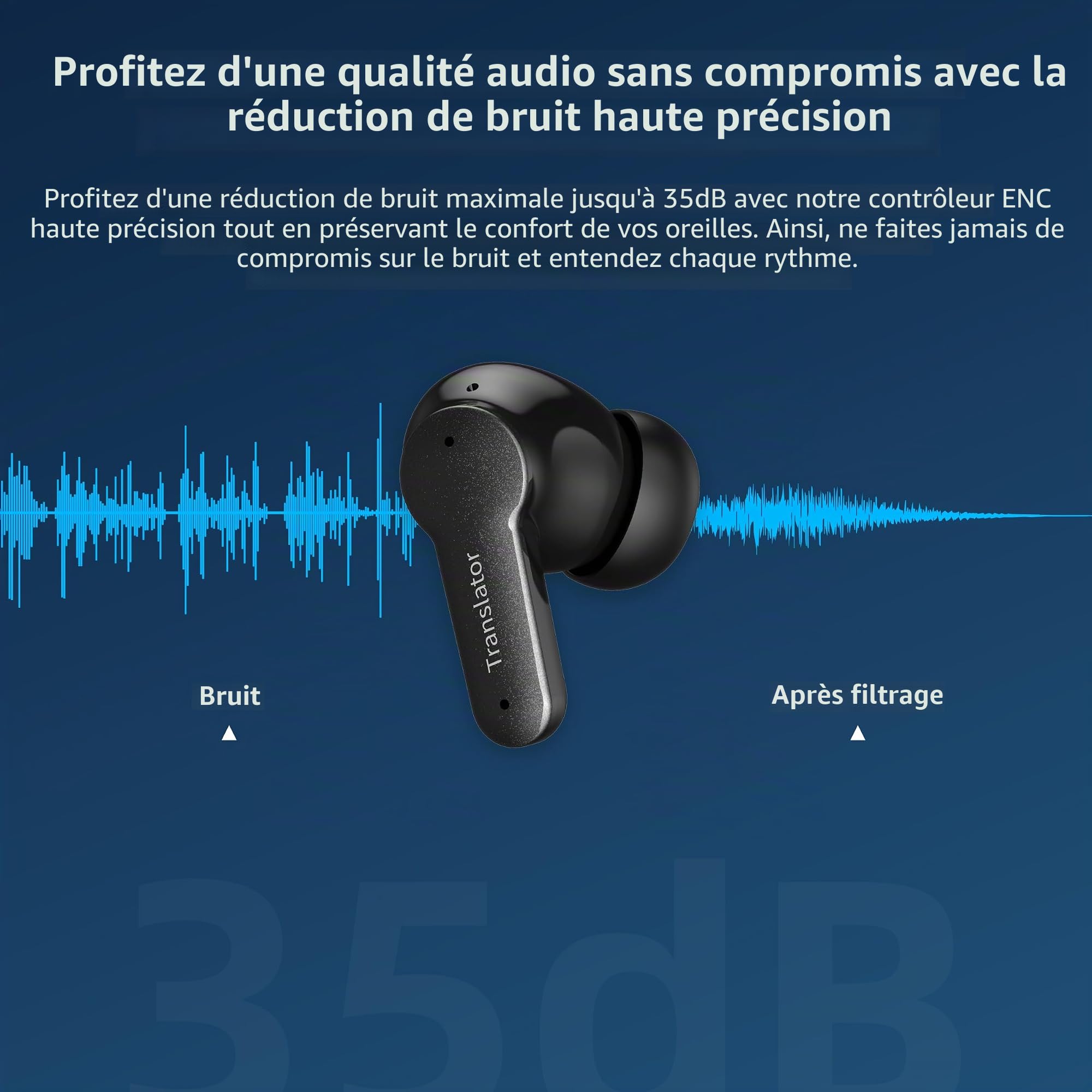 Anfier M3 Écouteurs de traducteur en temps réel avec 98 % de précision et réponse rapide en 0,5 s (sans emballage hors ligne) Noir