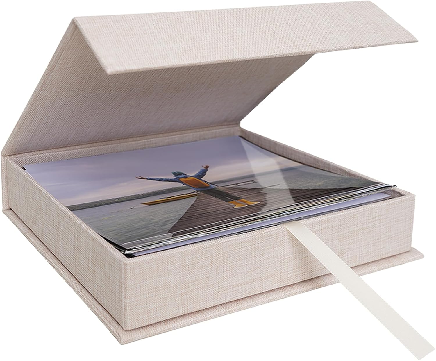 5x7 Photo Storage Box, Premium Linen Memory Box for Photos, Pictures, Certificates, Scrapbooking Supplies & Jewelry - Portable, Stackable Organizer for Home, Crafters & Collectors