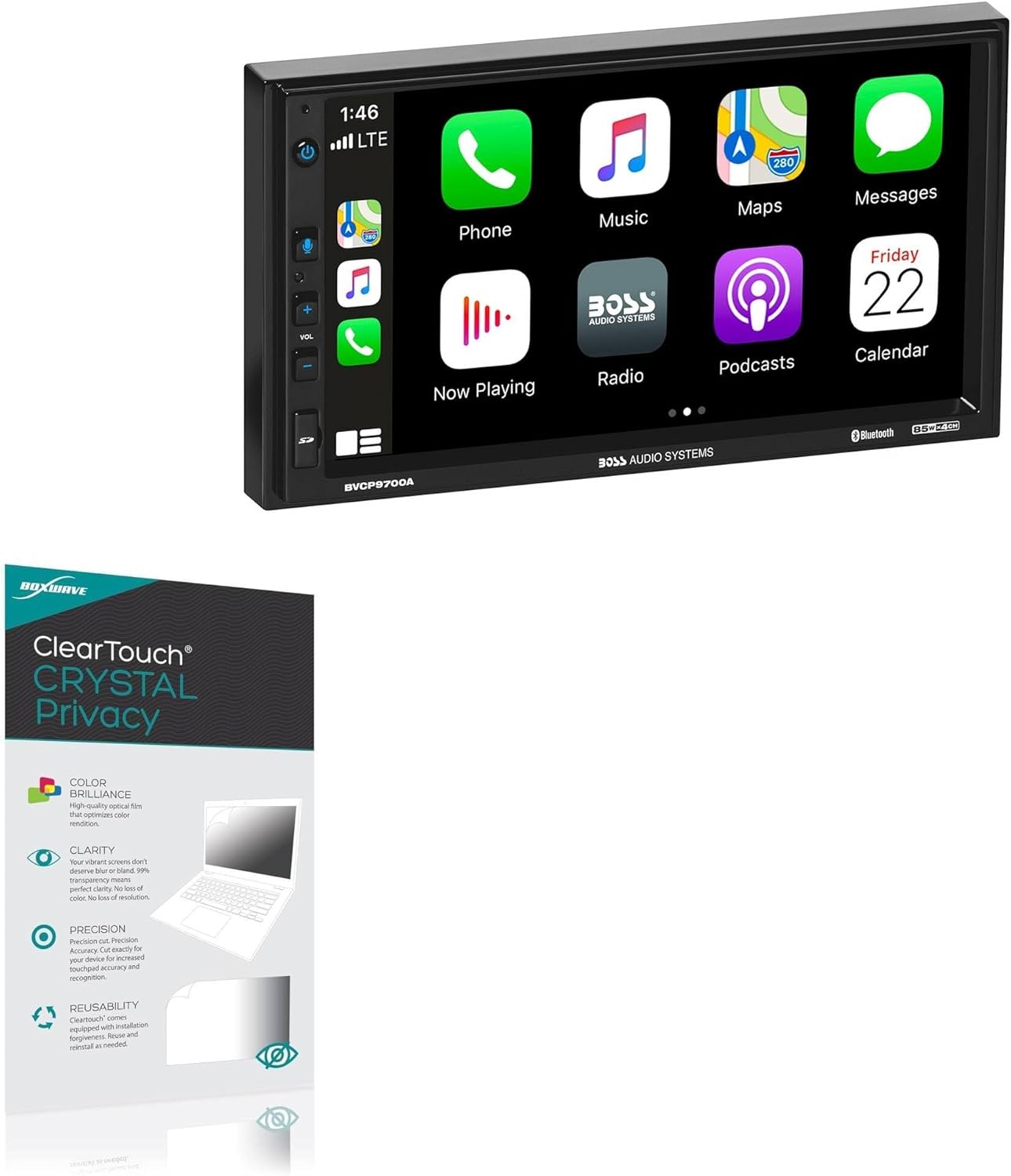 BoxWave Screen Protector Compatible with BOSS Audio BVCP9700A-C - ClearTouch Crystal Privacy (2-Pack), Privacy Screen Protector Flexible Film Clear