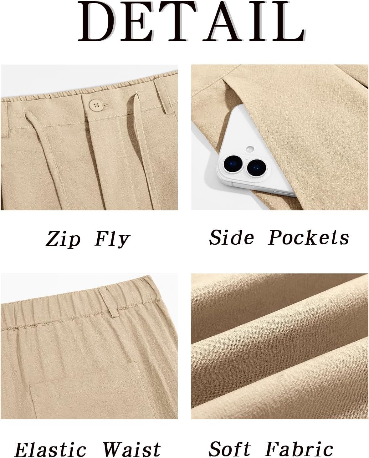 Runcati Mens Casual Pants Elastic Waist Drawstring Lightweight Pants Cotton Linen Summer Beach Yoga Trousers - Image 6