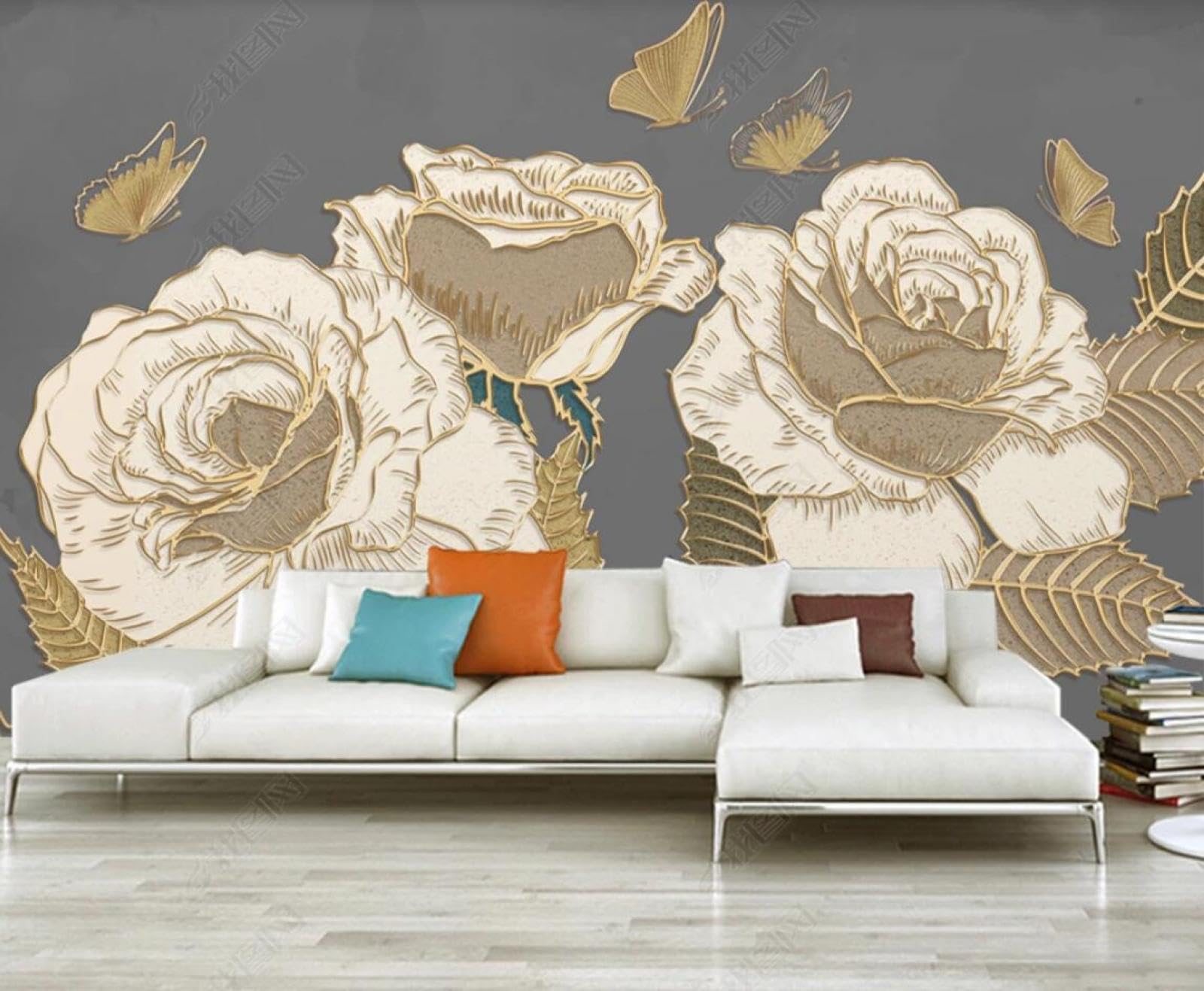 Papier peint panoramique rose masquage défauts muraux 350x250