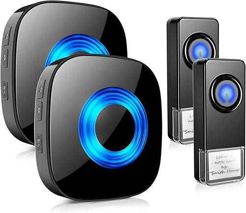 PHYSEN - Kit de timbre inalámbrico que funciona a 1000 pies, 4 niveles de volumen y 52 diferentes de melodías de campanilla