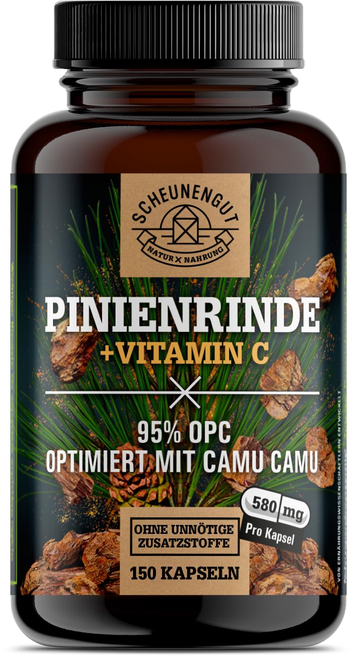 Pinienrindenextrakt -475mg OPC je Kapsel- WICHTIG: 25:1 Extrakt (=14500mg Französische Meereskiefer je Dosis) +Vitamin C I 150 Kapseln mit 95% OPC I Laborgeprüft -DE- SCHEUNENGUT®