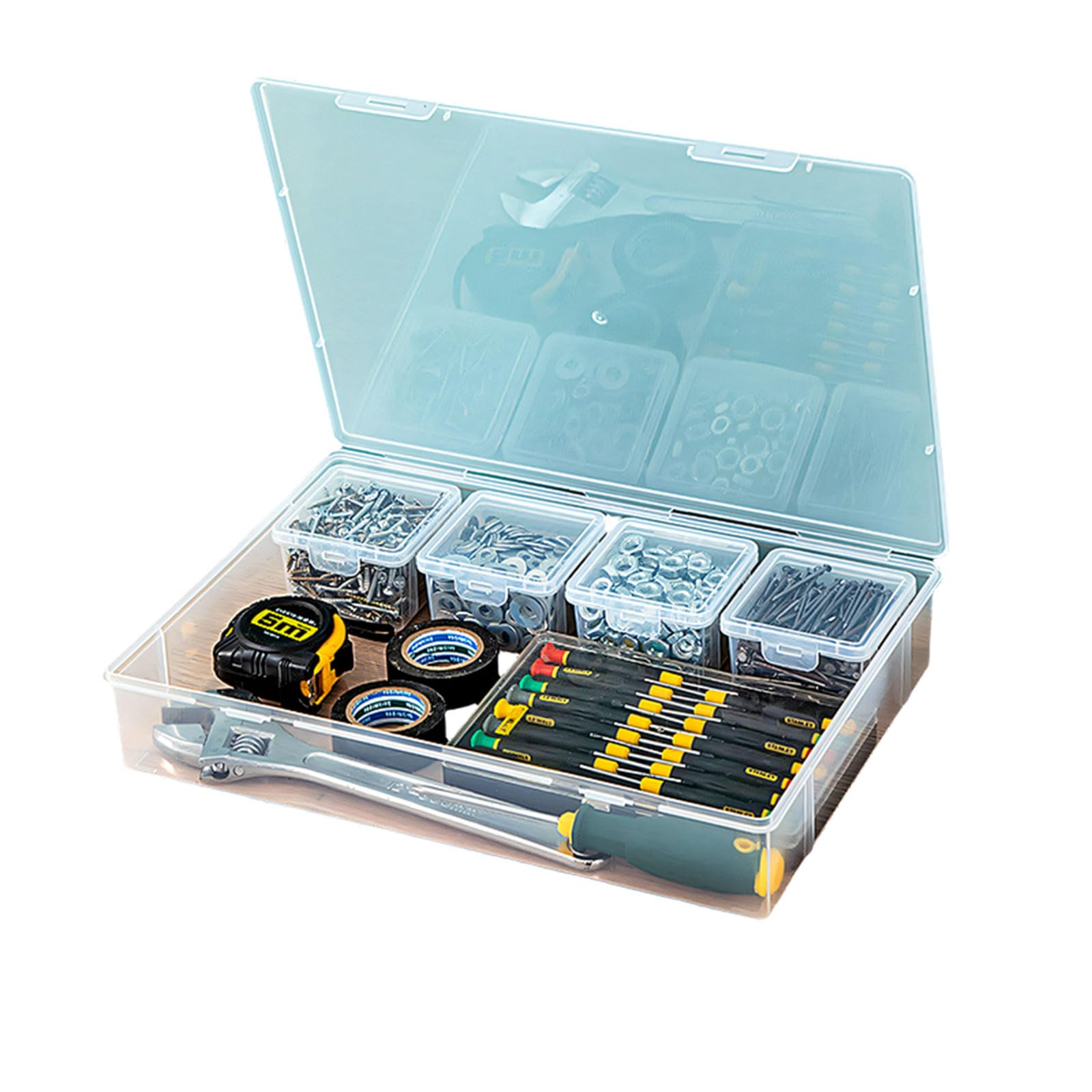 Compactly Tool Box with Optional Dividers for Efficient Storage of Hammer Pliers and Other Workshop Essential Screwdriver and Wrench Storage
