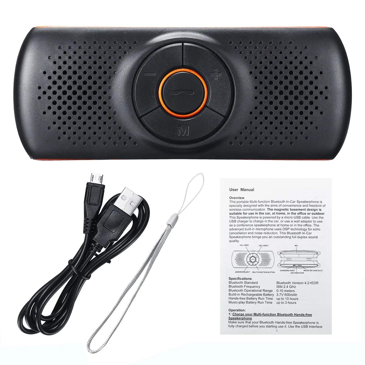YONGYAO Visera para Coche, Teléfono con Bluetooth, Manos Libres, Altavoz, Reproductor de Música Móvil - Naranja