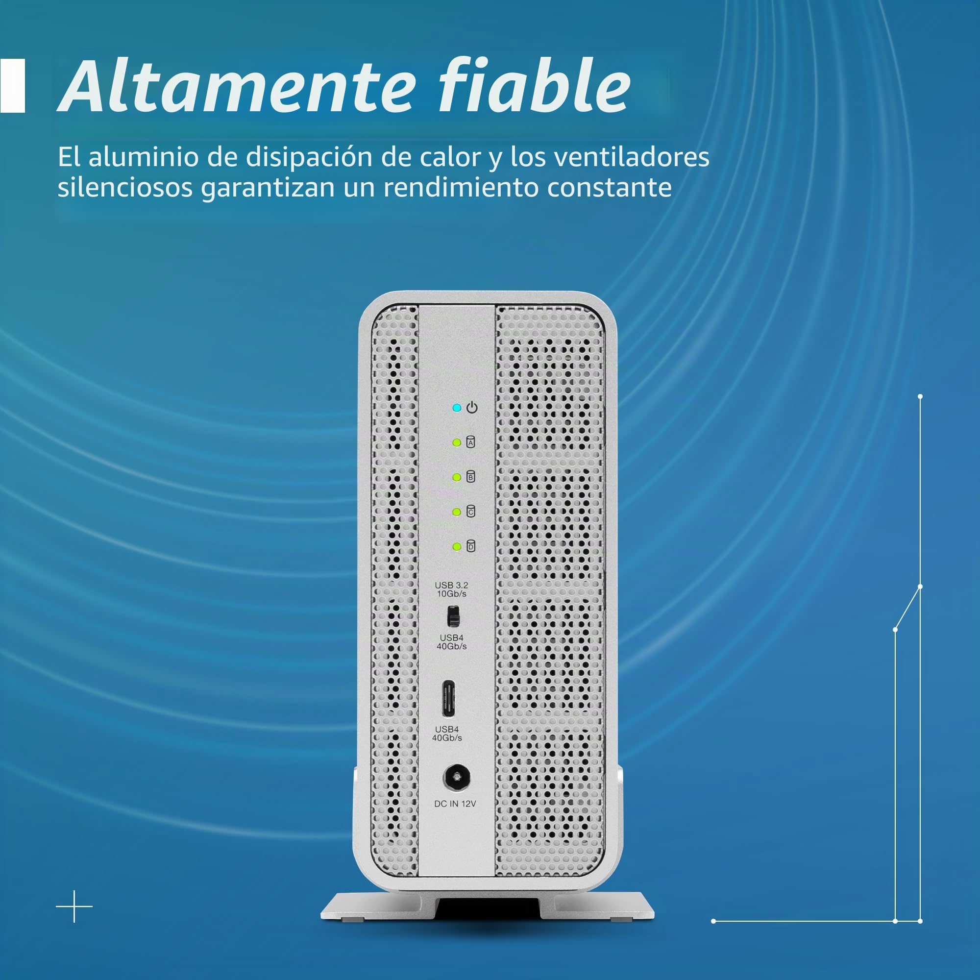 OWC Express 4M2 USB4 Caja 4 Ranuras NVMe M.2 SSD con SoftRAID | hasta 3200MB/s | Raid 0/1/4/5/10/JBOD | Compatible Mac/Windows | Silencioso, Plug & Play, Aluminio