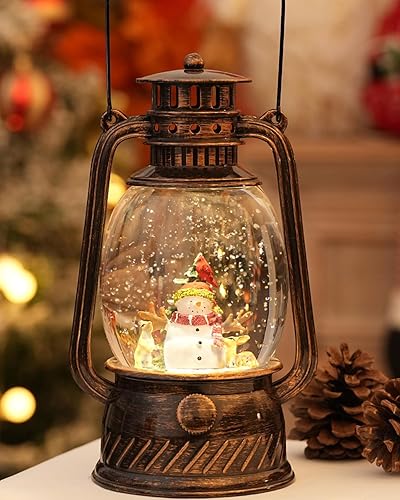 Decoraciones de Navidad para interiores, globo de nieve musical con temporizador de 6 horas, muñeco de nieve, cardenal, ciervo, escena iluminada,