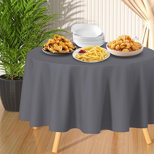 Miniatura 4 de Paquete de 3 manteles redondos de plástico desechable, grueso y resistente al estiramiento, color puro para fiestas, cumpleaños, bodas, Navidad,