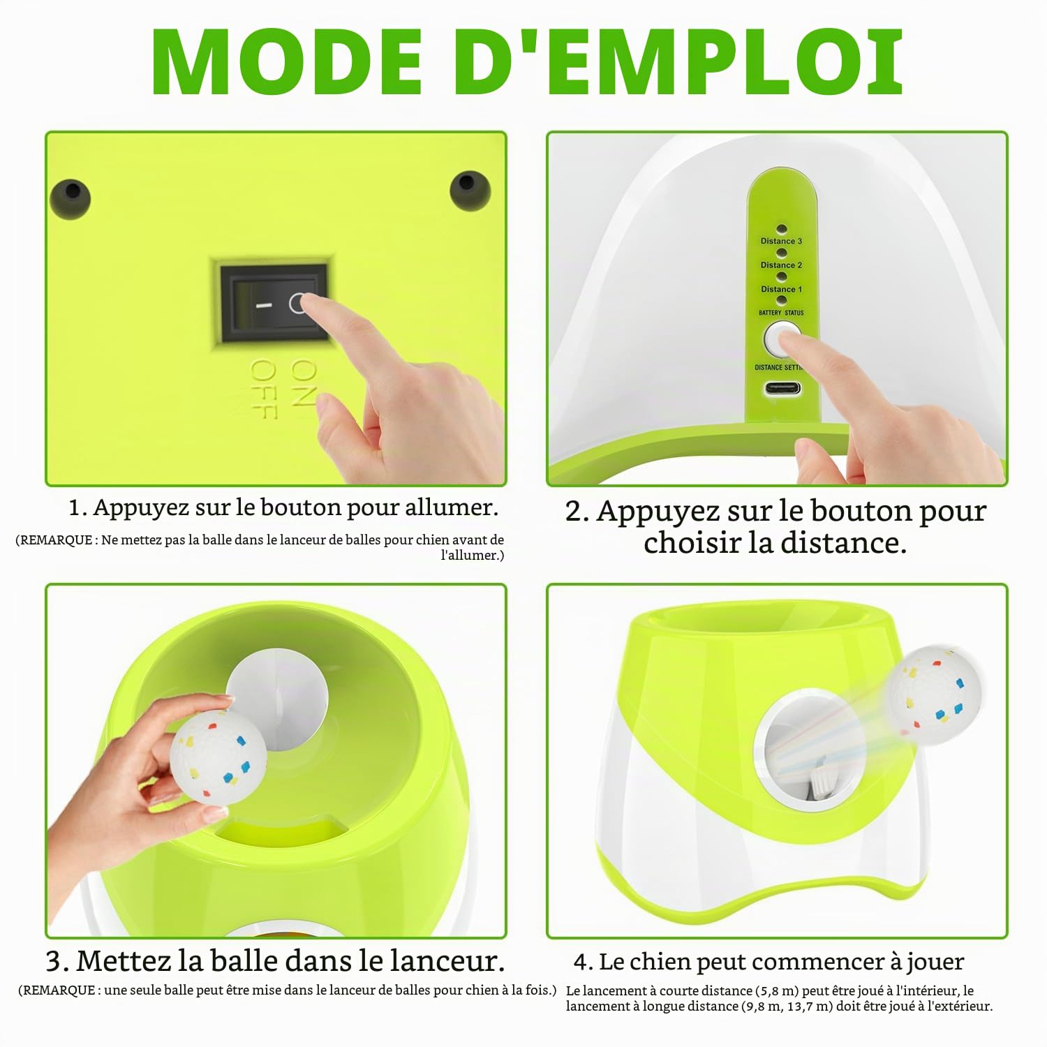 Lanceur de balles pour chien, Lanceur automatique de balles pour chien avec 3 distances de lancer de 6-14 m, Jouet interactif pour petits chiens à l'intérieur et à l'extérieur avec 3 mini
