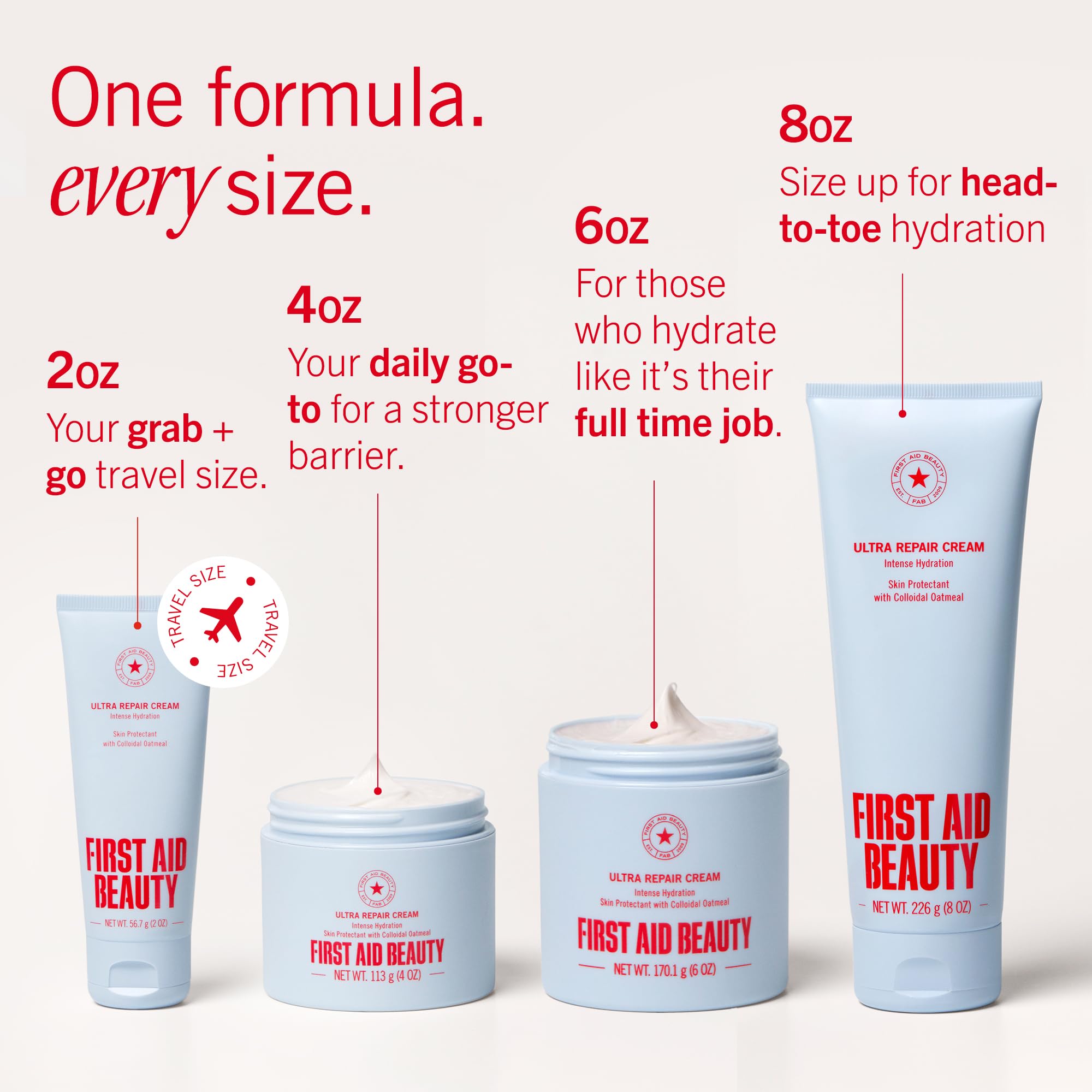 First Aid Beauty - Ultra Repair Cream - Hydrating Face & Body Moisturizer - Whipped Colloidal Oatmeal Clinically Proven to Strengthen Skin Barrier in 7 Days - Helps Relieve Eczema, 6oz Plus 1oz Tube