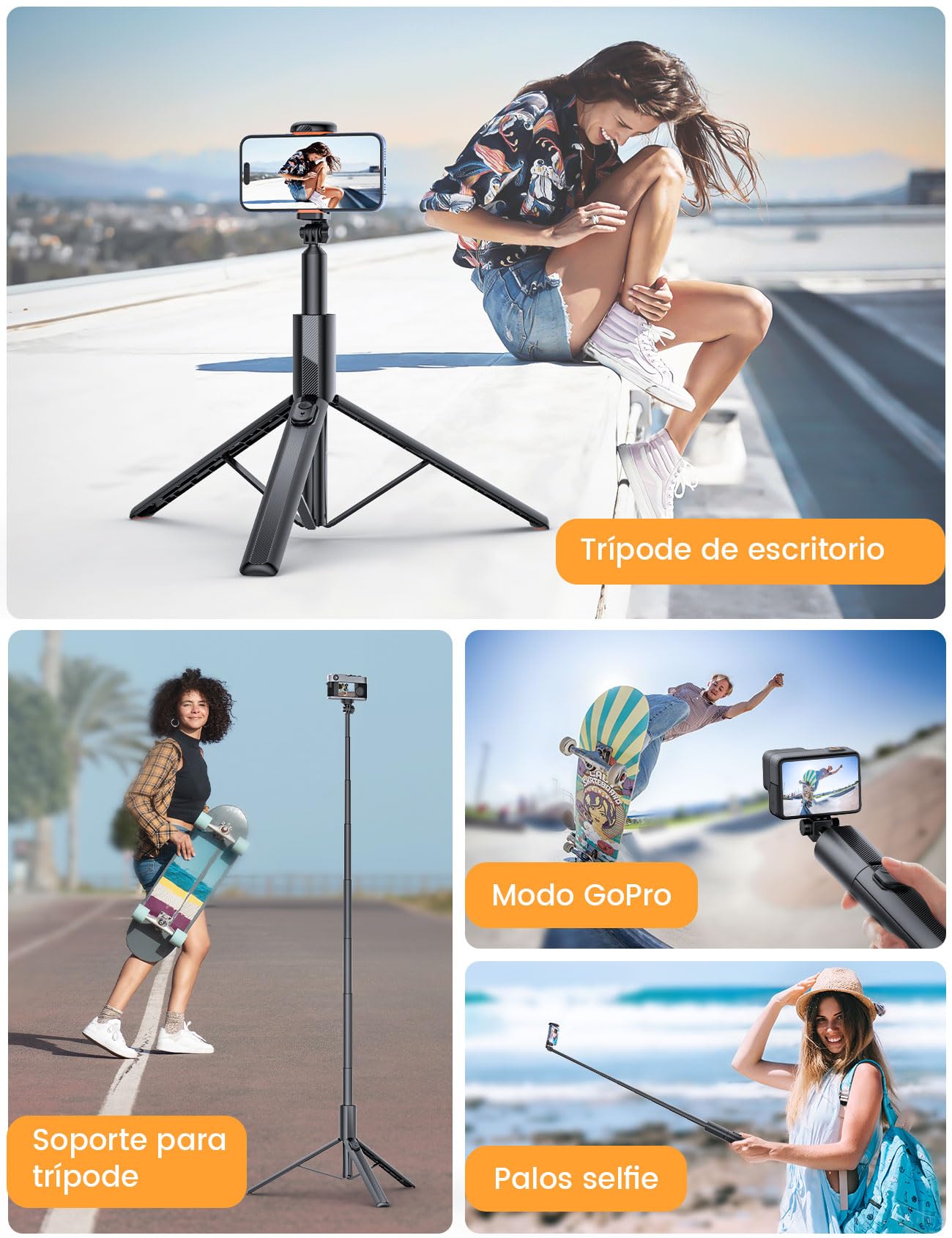 ANXRE 180cm Trípode Palo Selfie, NT79 Trípode para Movil Monopies con Control Remoto para Móvil y Cámara, Compatible con iPhone/Samsung/Gopro/Cámara (Negro)