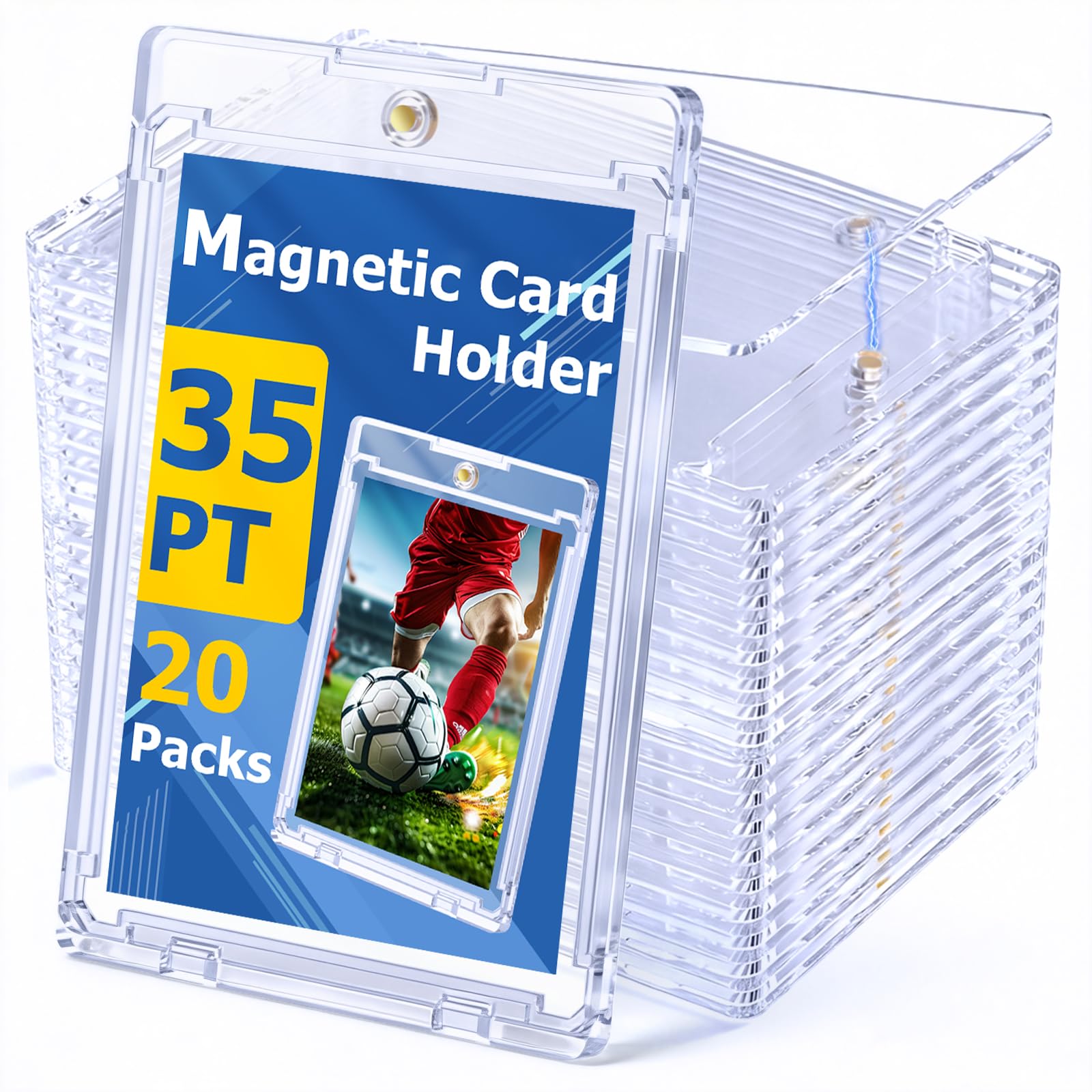 AZEAM 35PT Magnetic Card Holder, 20 Packs Trading Card Holder with U-V Protection, Clear Sport Card Display Case for Standard TCG MTG Games Football Protection Collection and Storage