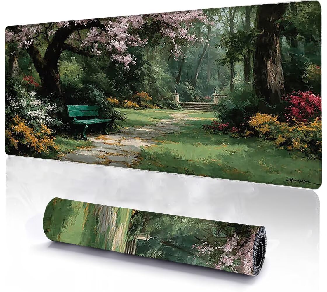 Podkładka pod mysz, duża, gamingowa podkładka pod mysz, XXL, park, 900 x 500 x 3 mm, antypoślizgowa, gumowa podstawa, wodoodporna i trwała, podkładka pod klawiaturę, do gier, biura, domu, ekstra