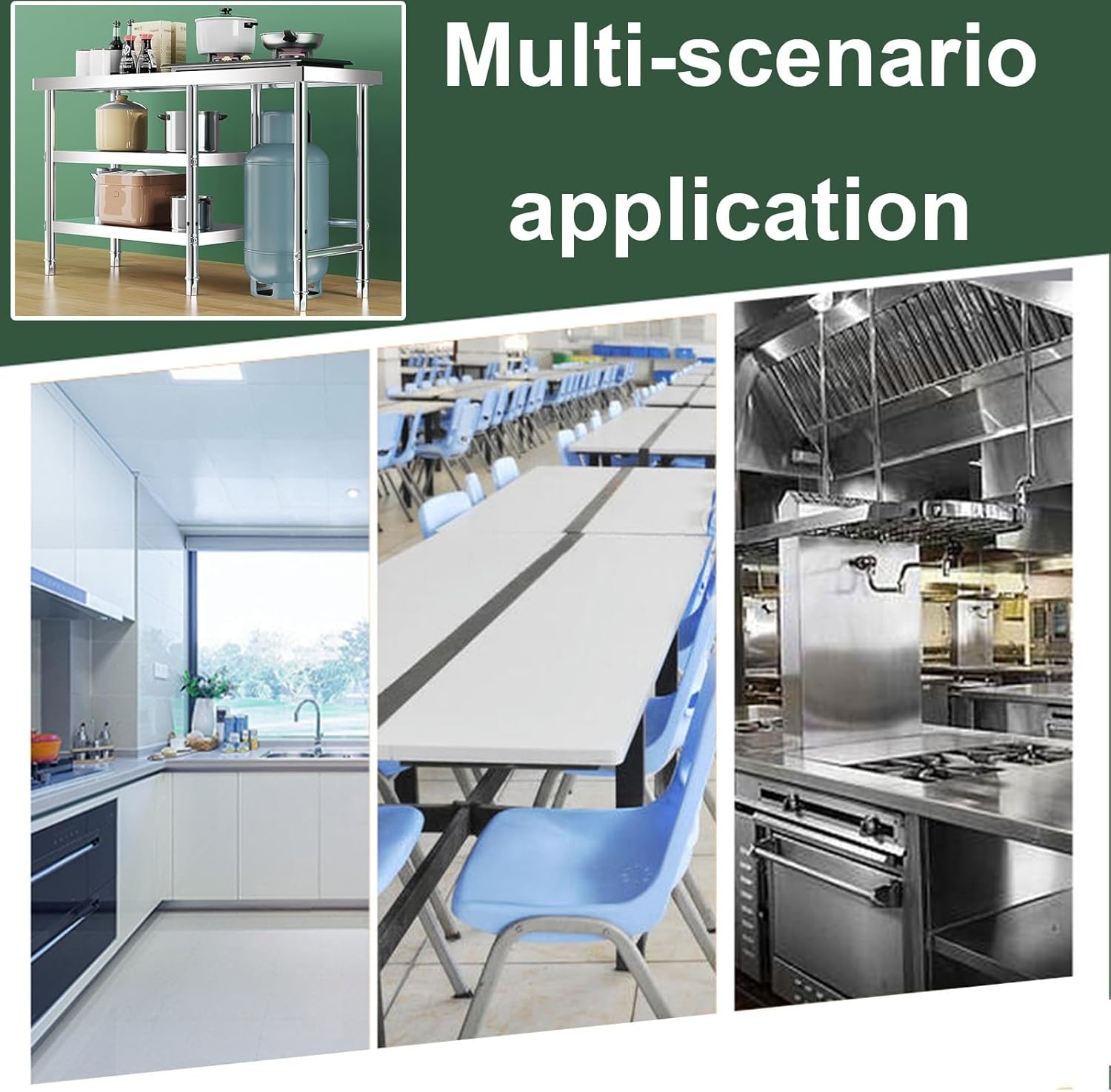 Combination Workbench Thickened and Thick Stainless Steel Rounded Corner Cooktop Shelf Kitchen Multifunctional Preparation Table Open Storage Shelf Metal Table Sturdy and Stable