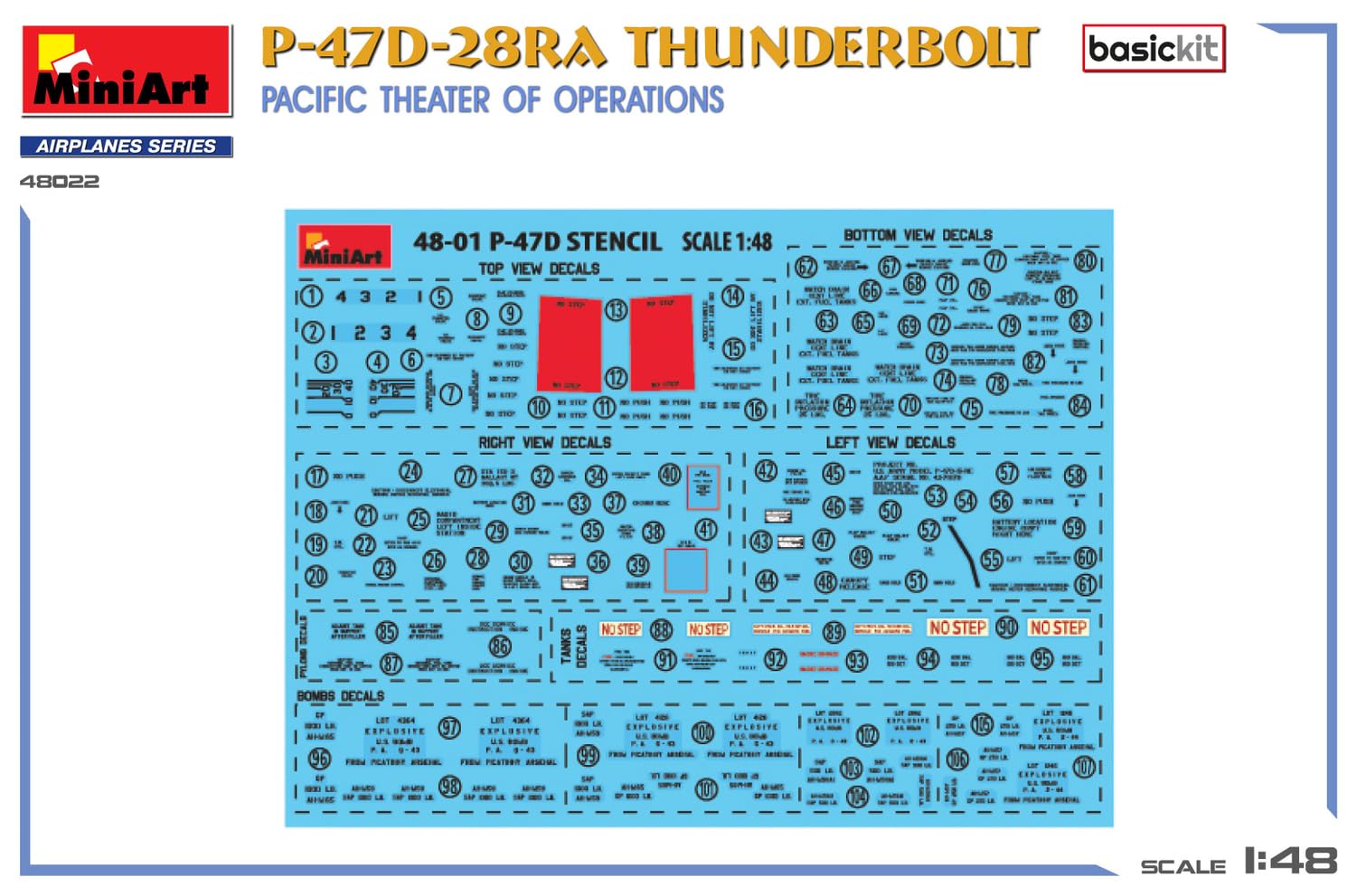 MiniArt 48022 1:48 P-47D-28RA Thunderbolt Basic Kit – Réplique fidèle à l'original, modélisme, kit de construction en plastique, bricolage, loisirs, collage, kit de modélisme, assemblage, non laqué