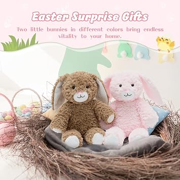 MorisMos Bunny Plush Stuffed Bunnies Bulk, 30cm Floppy Bunny Stuffed Animals for Girls Birthday Gifts Basket Stuffers Kids Party Favors Decorations Christmas Valentines Day(Pink,Brown