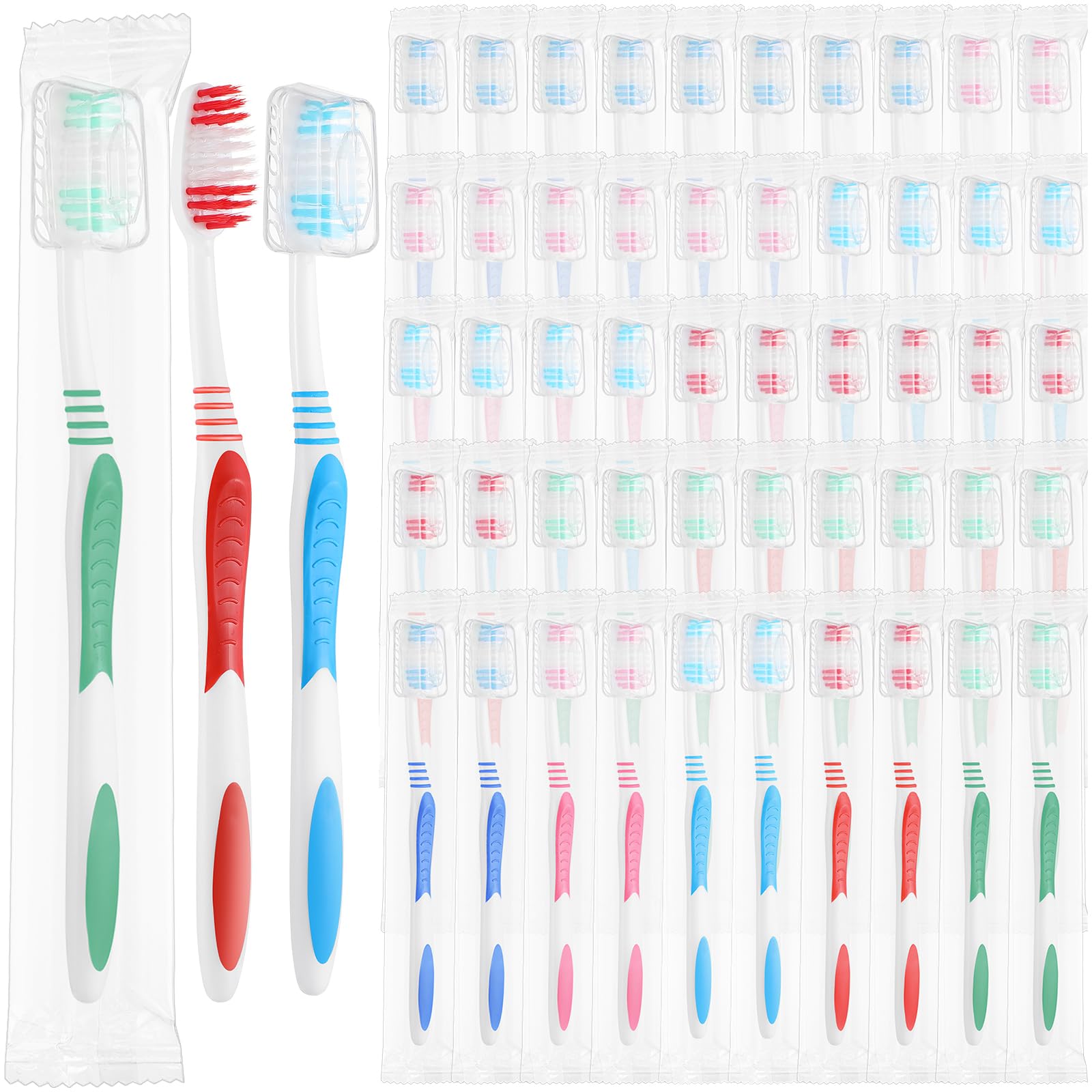 Tioncy Confezione da 500 spazzolini da denti con coperture, set di spazzolini da viaggio confezionati singolarmente, setole medie morbide, spazzolini manuali per pacchetti di viaggio, missioni di