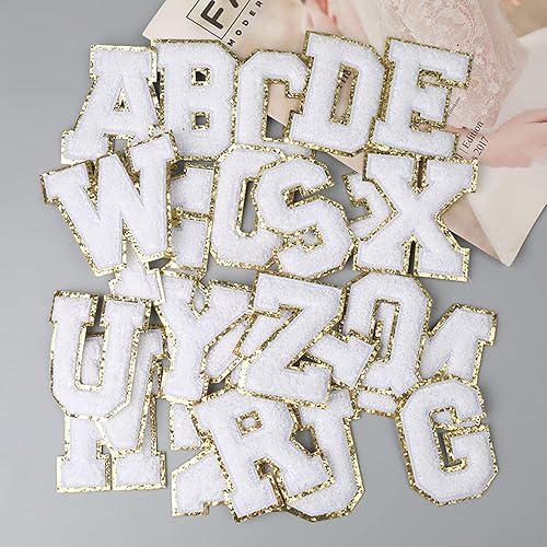 Miniatura 3 de 4 parches de letras de felpilla blanca, parches termo-adhesivas de 2.2", parches de letras de felpilla para ropa (O)