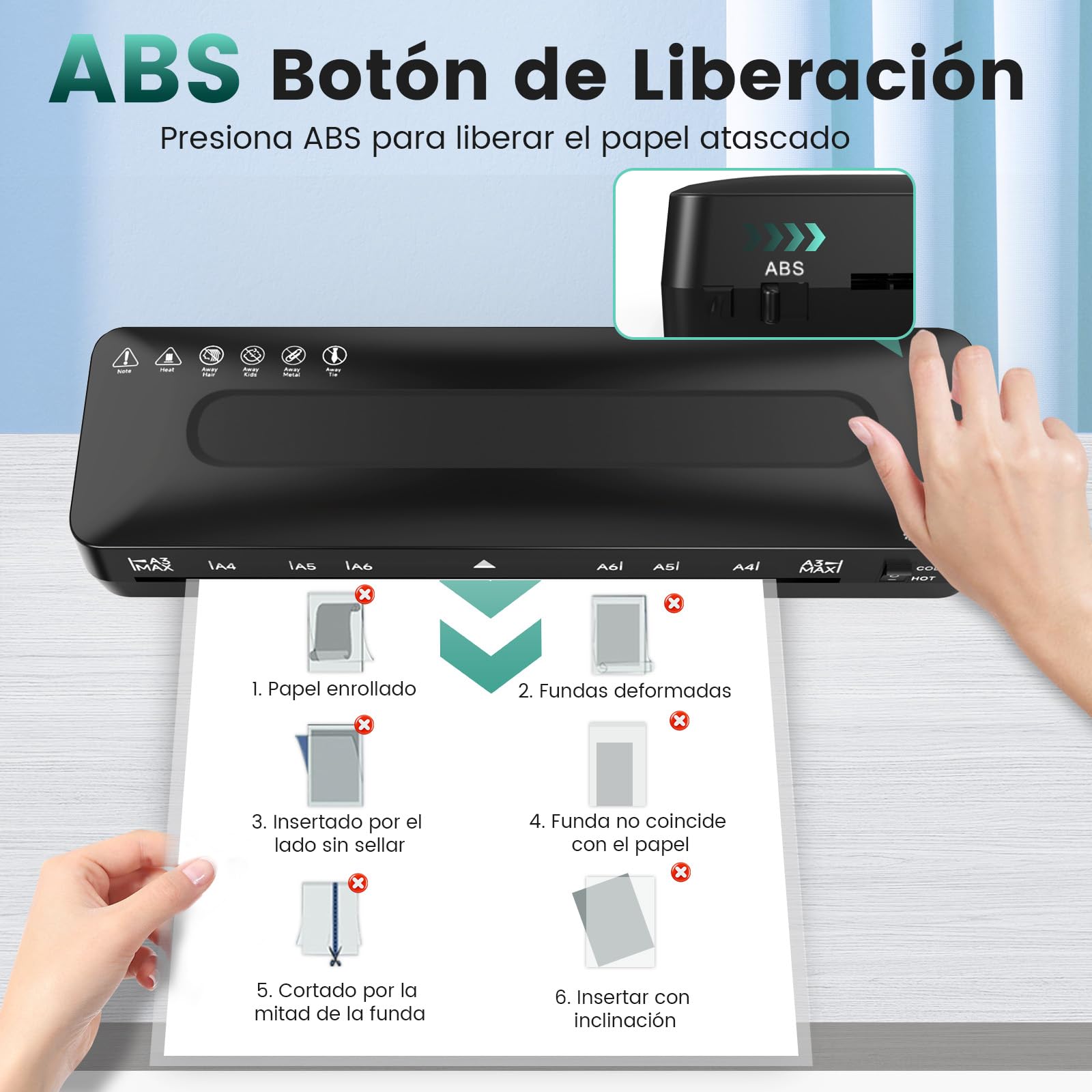 Plastificadora A3 Máquina de Laminadora - 5 en 1 Plastificadora A3 y A4 con Guillotina A3 A4 A5 A6 en A3 Plastificadora Modo Frío y Caliente, Redondeador de Esquina y Bolsas para Colegio Oficina Hogar