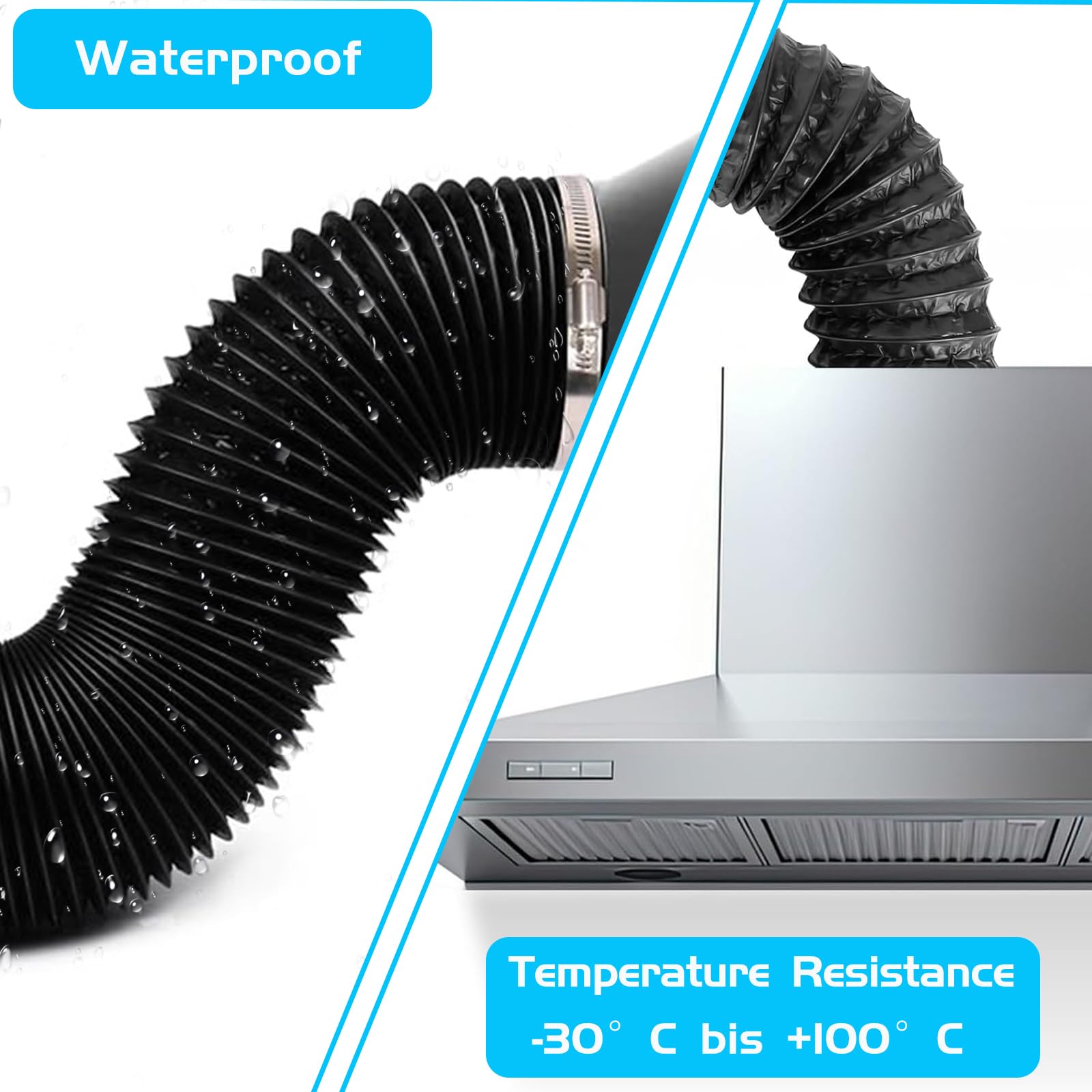 Warmfay Conduit d'air flexible en aluminium PVC de 150 mm pour sèche-linge, hotte aspirante, extracteur d'air avec 2 colliers de serrage en acier inoxydable Noir 5 m