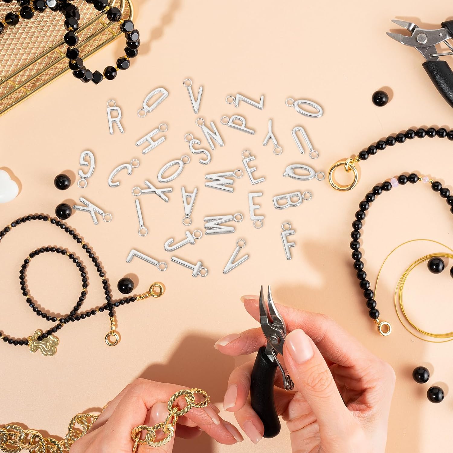 uxcell Letter Charm, Alloy Letter Initial Alphabet Charm for DIY Crafts Jewelry Making Bracelet Earrings Necklace - Image 5