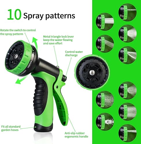Miniatura 5 de Manguera de jardín de 50 pies, no expandible, 10 boquillas funcionales, manguera de jardín antitorceduras, manguera de agua flexible resistente de