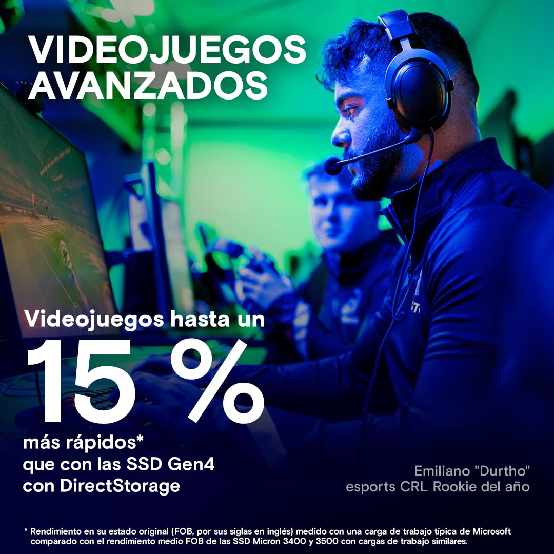 Crucial T705 SSD 2TB PCIe 5.0 x4 Gen5 NVMe M.2 con Disipador, Velocidades de Lectura hasta 14500 MB/s, Escritura 12700 MB/s, para PC de Escritorio, TLC NAND, Disco Duro Interno - CT2000T705SSD5