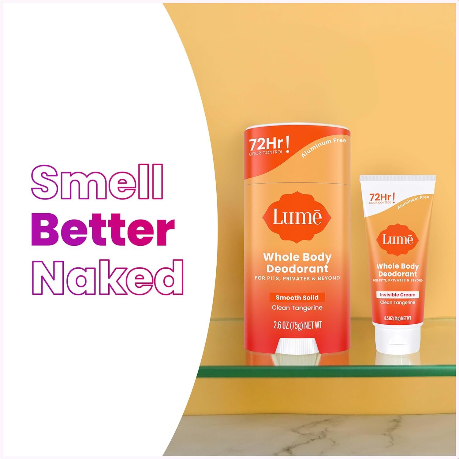 Lume Whole Body Deodorant - Invisible Cream Tube Mini + Solid Stick Bundle - 72 Hour Odor Control - Aluminum & Baking Soda Free, Skin Loving (Clean Tangerine) - Image 7