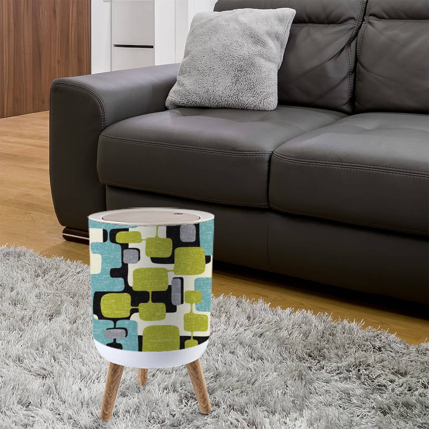 Amazon | IKFLWJUTFW 蓋付き小型ゴミ箱 シームレス 抽象 ミッド