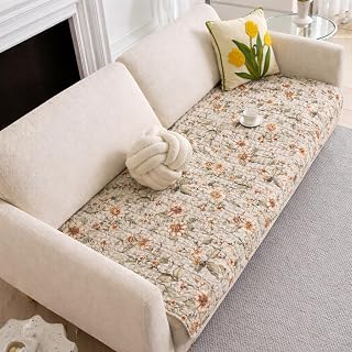 HOMETHREADS Anti-Skid Sofa Protector Mat: Premium Printed Cotton Slipcover with Strong PVC Non-Slip Backing, (White_Green, Price In India