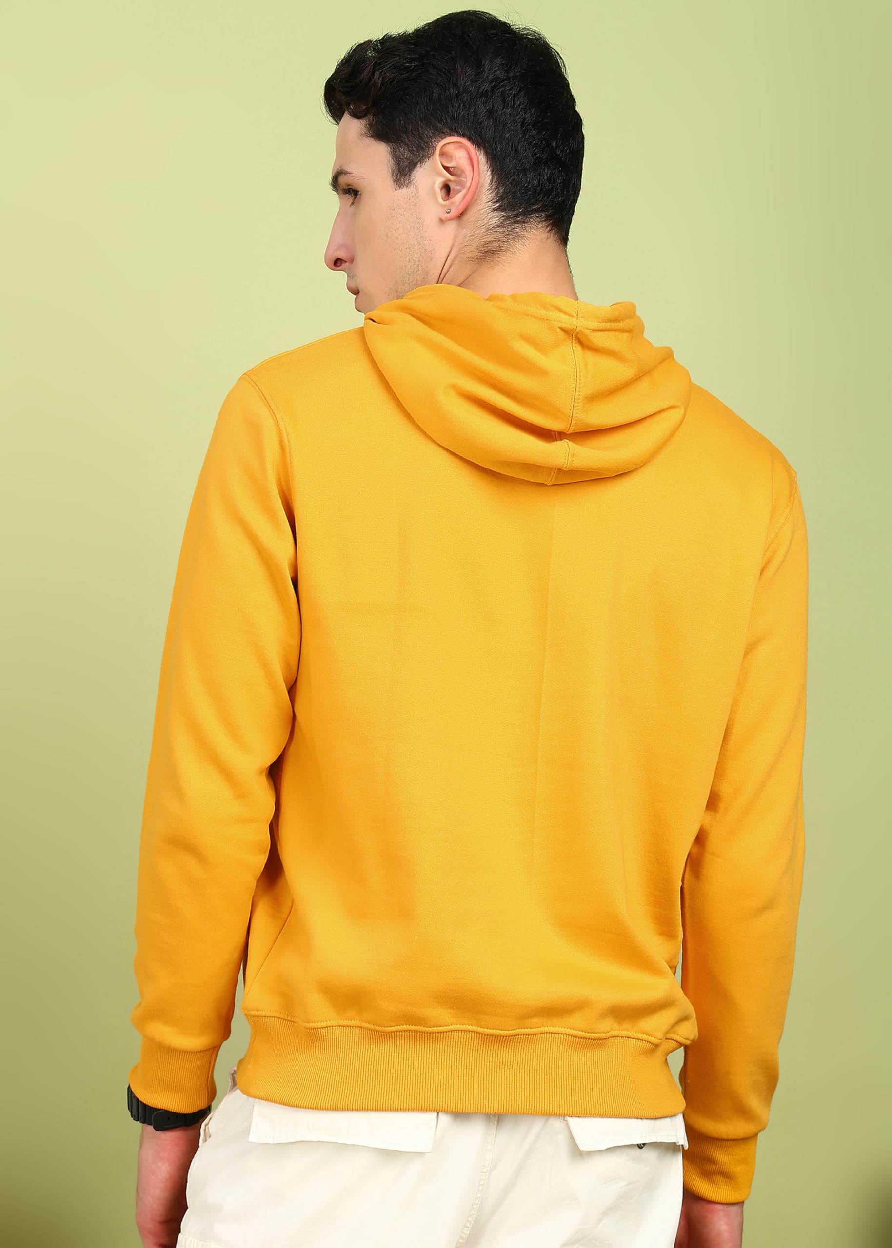 Alan Jones Clothing Men’s Solid Hooded Sweatshirt | Drawstring Hood, Kangaroo Pocket, Ribbed Hem | Regular Fit | Sizes S–5XL | Multiple Colors (Mustard_L) 3
