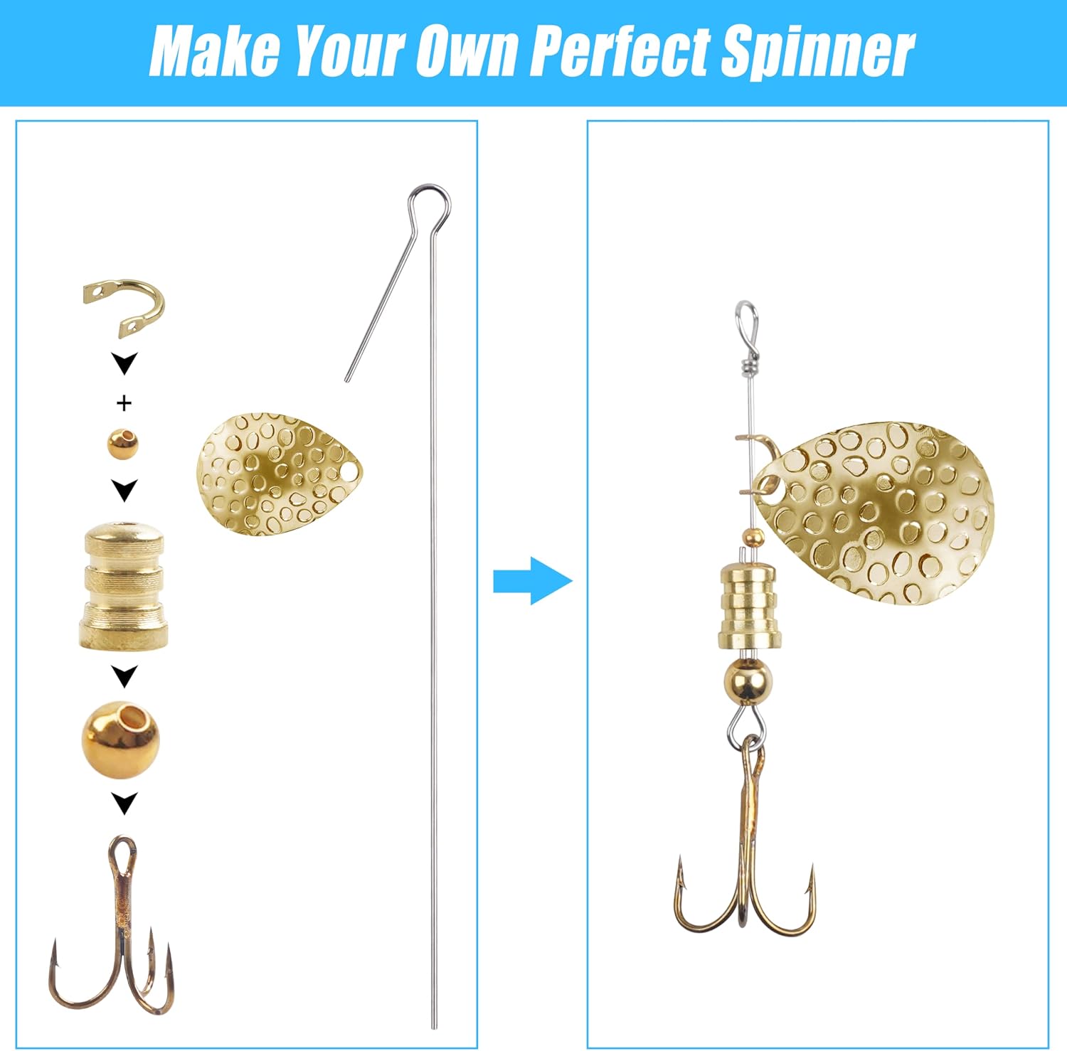 Fishing Lure Making Kit,140pcs Spinner Making Supplies Spoon Rigs Spinnerbait Parts Accessory Inline Colorado Blades Shaft Clevis Treble Hooks Spoon Beads DIY Make Your Own Fishing Lures Kit