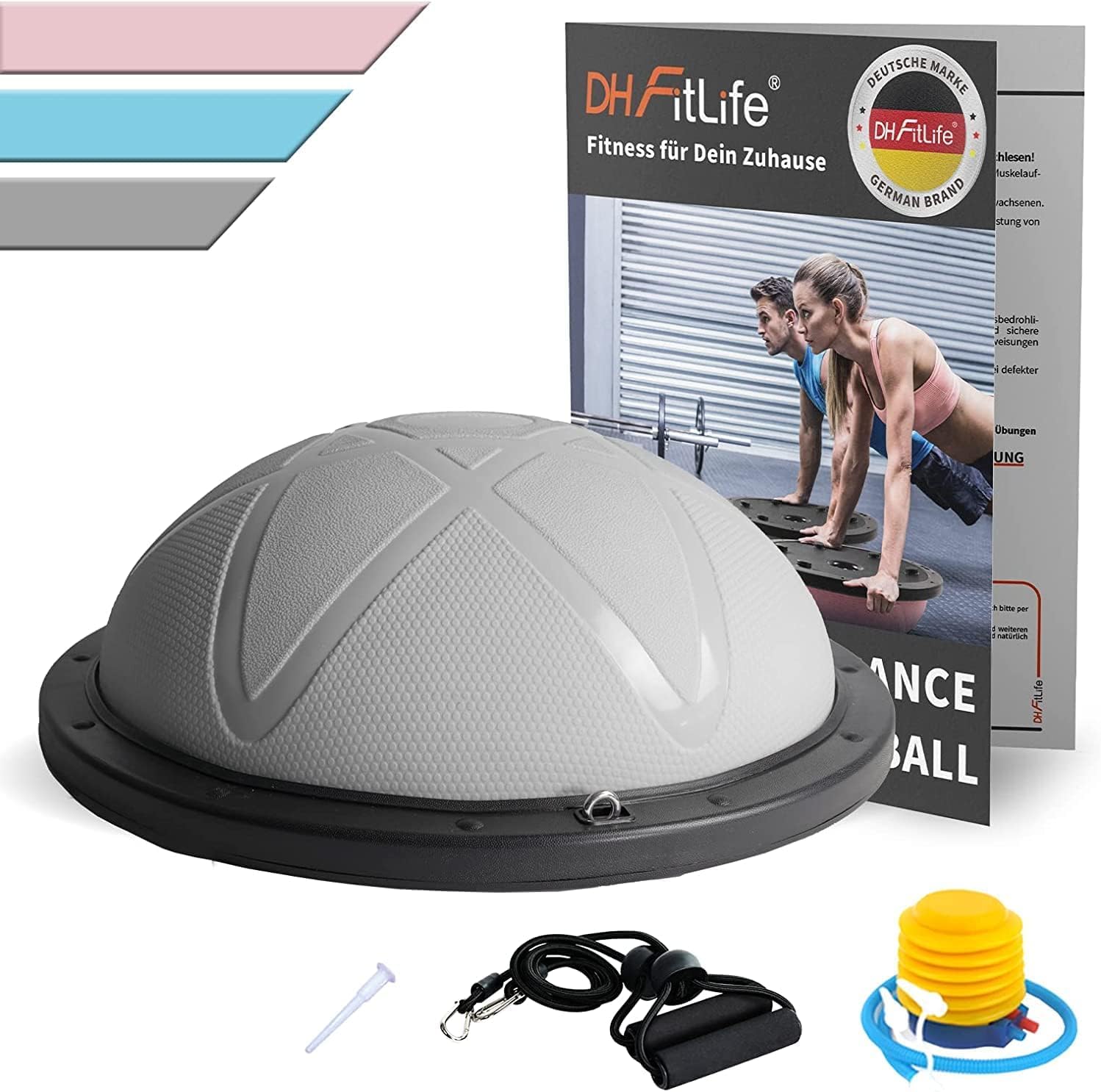 Ballon d'équilibre yoga 60 x 22 cm 200 kg demi-ballon gymnastique planche d'équilibre pompe bandes fitness