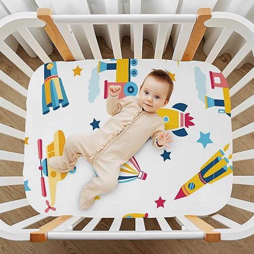 Miniatura 7 de Pfrewn Crib Sheets for Boys Girls Car Train Helicopter Fitted Crib Sheet Fits Standard Crib Mattress Pads Colorful Transport Stretch Soft Toddler