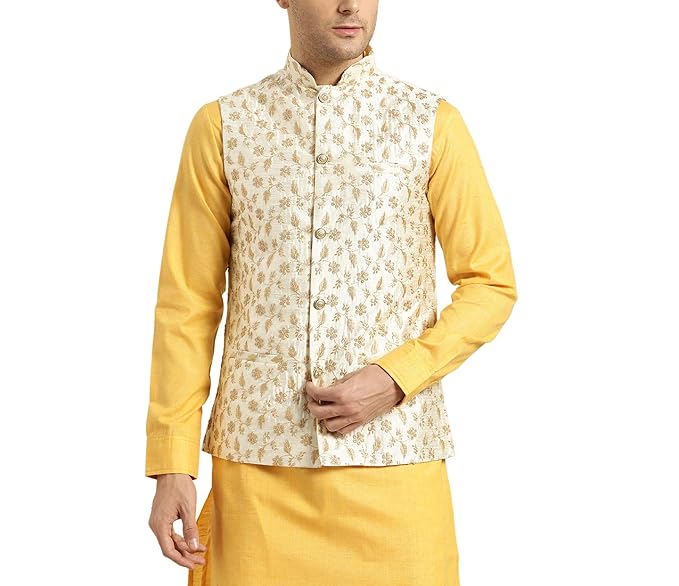 SOJANYA (Since 1958, Mens Silk Blend, Embroidered Nehru Jacket