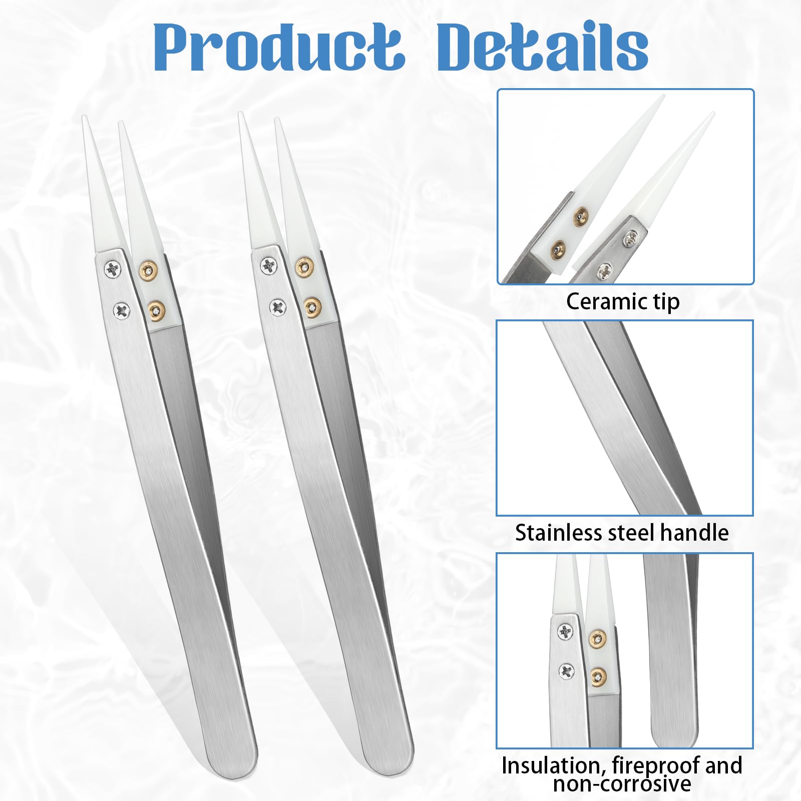 Pinzette in ceramica e acciaio inox, antistatiche, non conduttive, resistenti alle alte temperature, a punta fine per elettronica