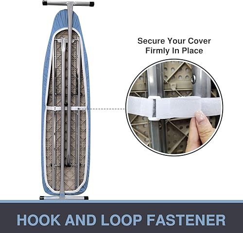 Miniatura 7 de Funda y almohadilla para tabla de planchar de 18 x 49 pulgadas, extra ancha, acolchado grueso, borde elástico, recubierto de silicona, resistente al