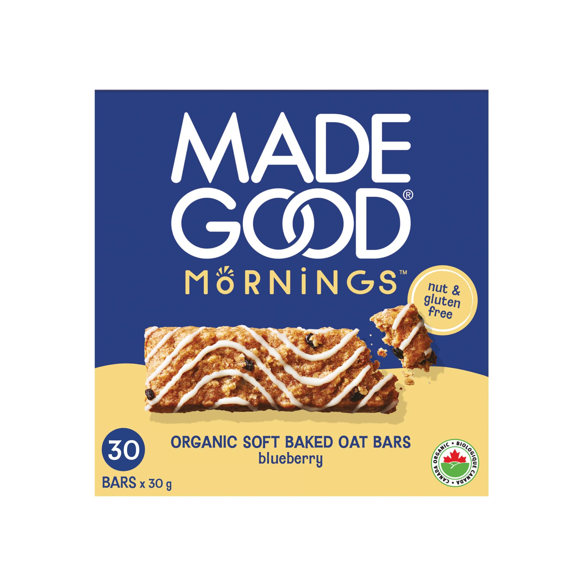 MadeGood Mornings Soft Baked Breakfast Bars, Blueberry, 1.06 Oz (30 Count) Gluten Free Snacks