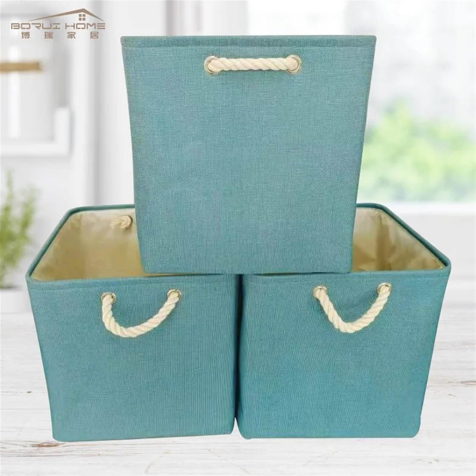 Klappbare Aufbewahrungsbox 6 Stück Leinen-Aufbewahrungskorb mit großer Kapazität, faltbarer Wäschekorb for Kleidung, einfache Stoff-Aufbewahrungsbox(Green)