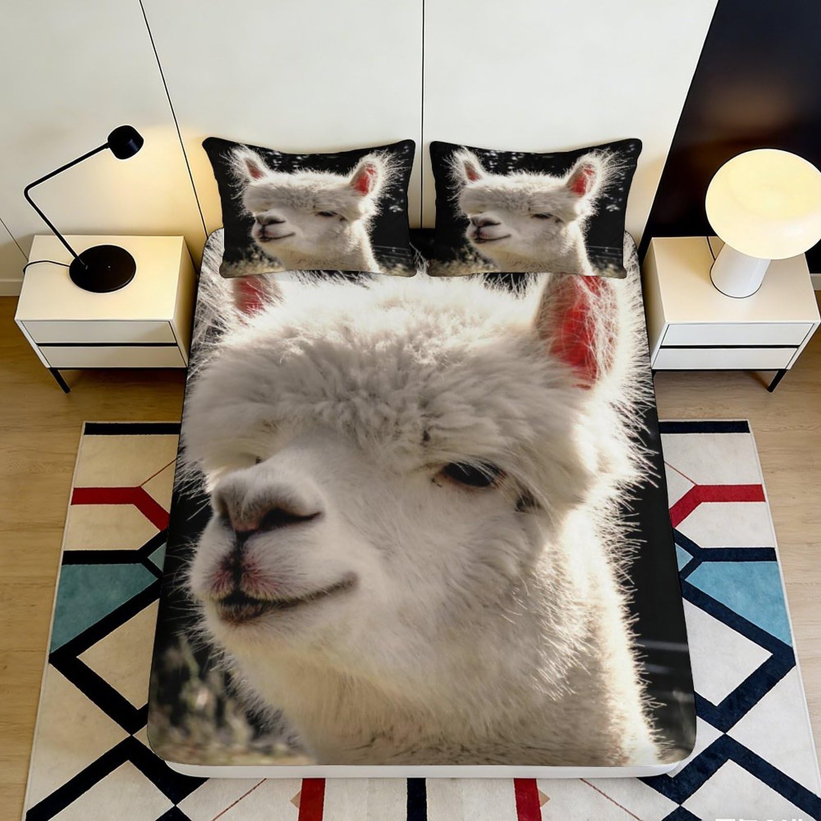 3D Printed Alpaca Fitted Sheet Microfiber Soft Breathable Llama Mattress Cover for Bedroom Dormitory Guest Room Mattress Protection Decor 120x200x25cm