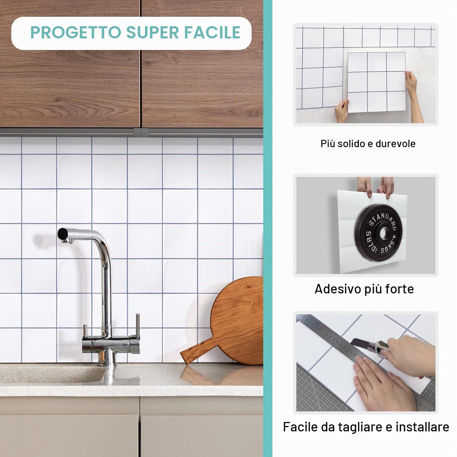 Commomy Più Spessi Paraschizzi Cucina Adesivo, 10 pezzi, 30,5 x 30,5 cm | Piastrelle Mattonelle Adesive Bagno Vinile 3D Metro, Adesivi per Piastrelle Impermeabili