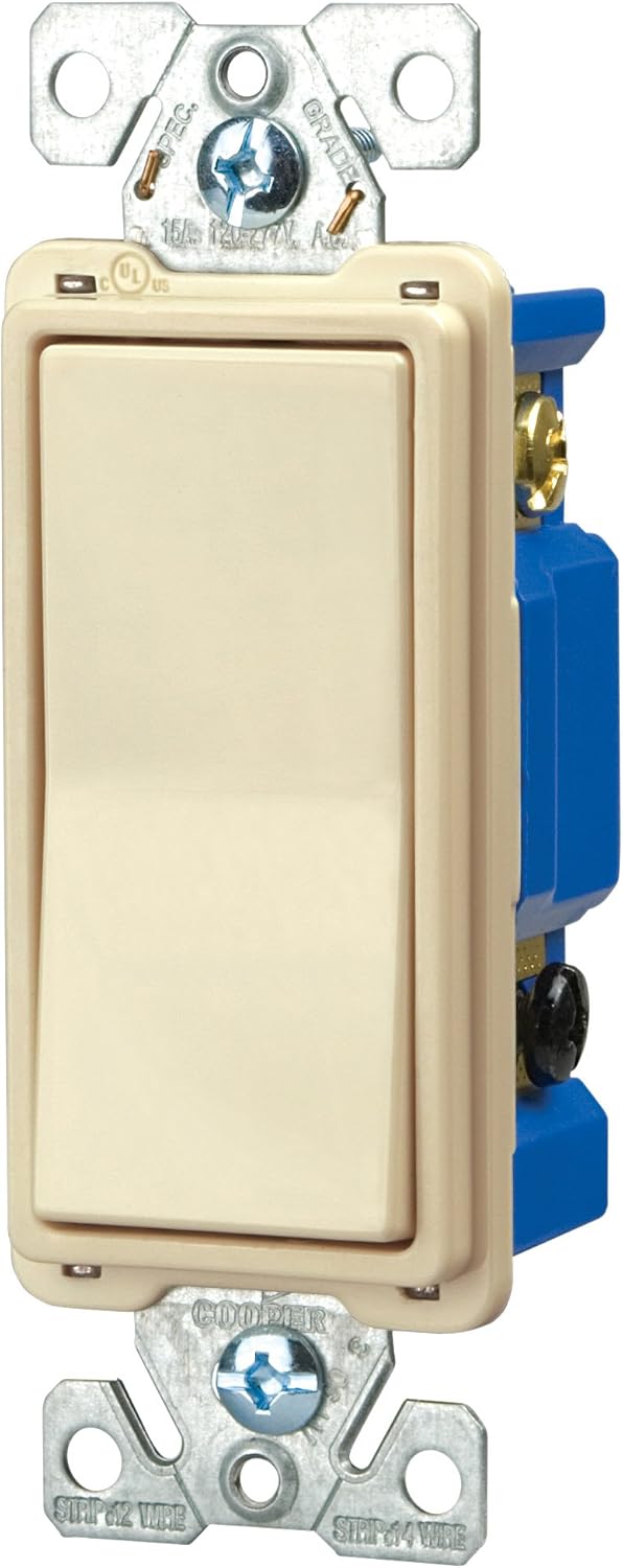 Eaton 7504A 15-Amp 120/277-volt Standard Grade 4-Way Decorator Switch with Back, Push and Side Wiring, Almond