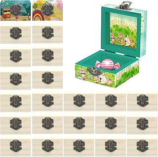 Kenning 24 Pack Small Wooden Box 2.7 x 2.7 x 1.6 Inch Natural Pine Wood Container Unfinished Treasure Chest Mini Wooden Jewelry Box Unpainted Small Treasure Chest with Lids for DIY Crafts