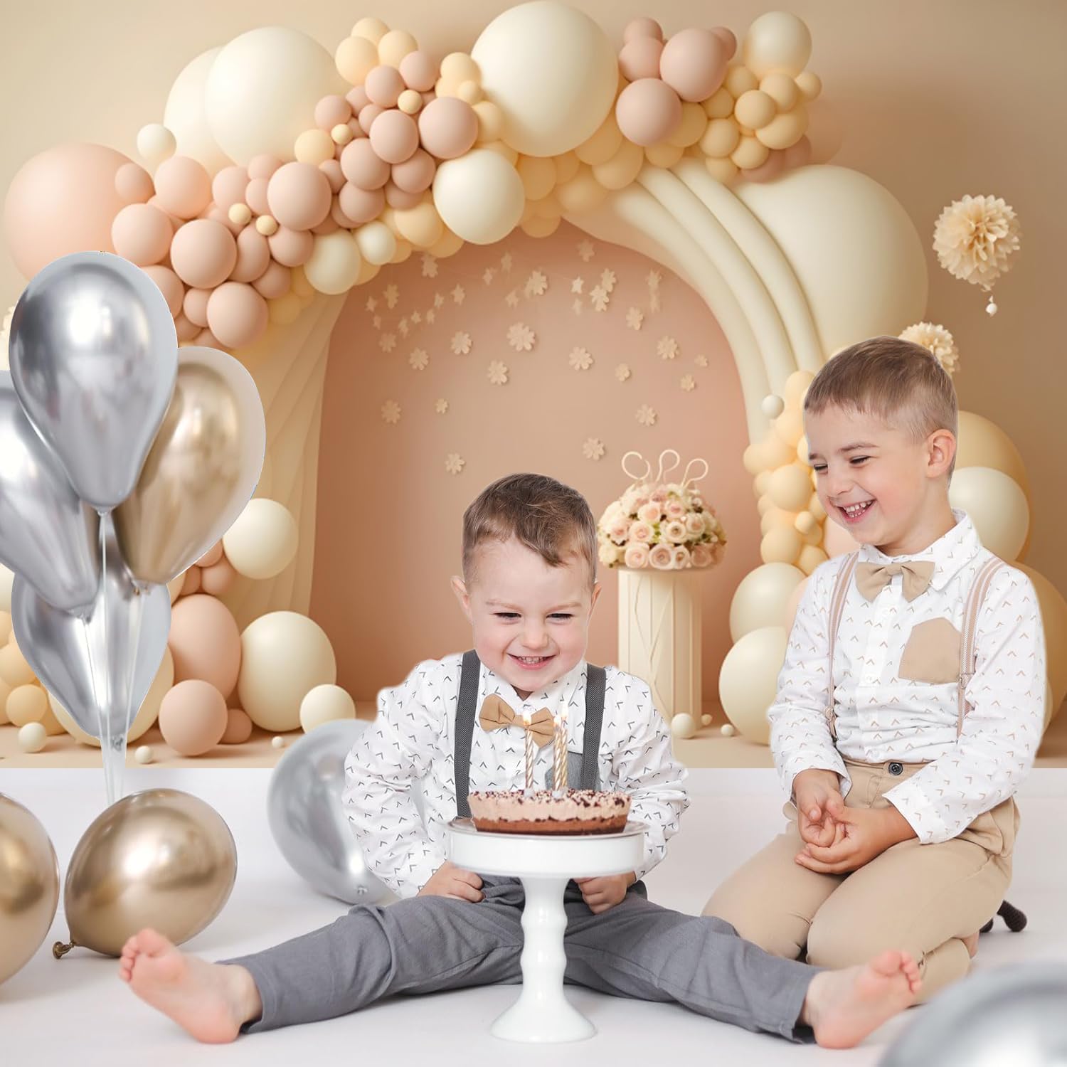 Boho Sfondo Compleanno 3.6x2.5m, Palloncino Rosa Beige Arcobaleno Ragazza Tema Compleanno Sfondo Fotografico Bambini 1 Anno Compleanno Baby Shower Festa Decorazione Banner Studio Puntelli