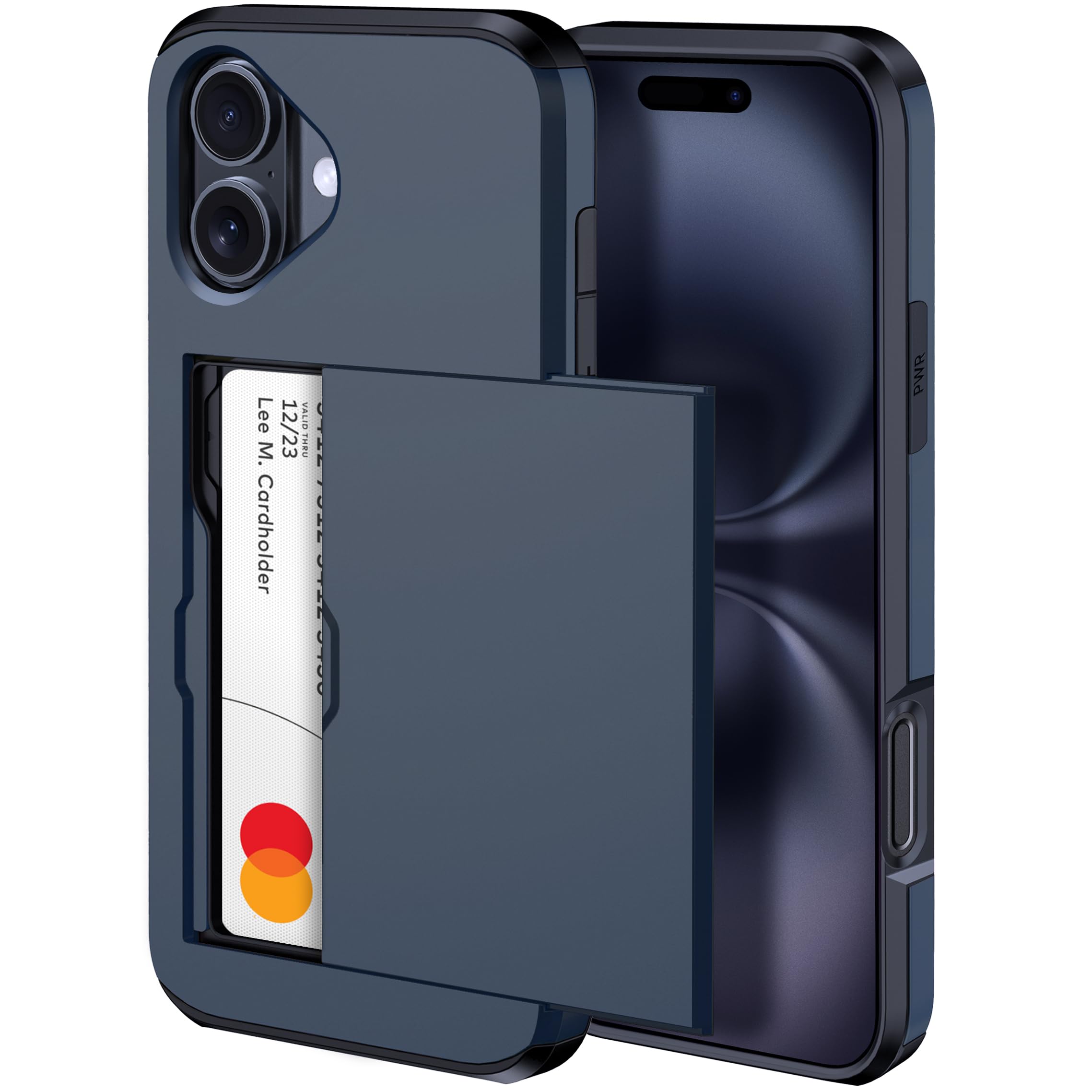 harusaki iPhone 16 Wallet Case with Hidden Card Slot - Wireless Charging Compatible iPhone 16 Case with Card Holder for Men and Women (Blue)