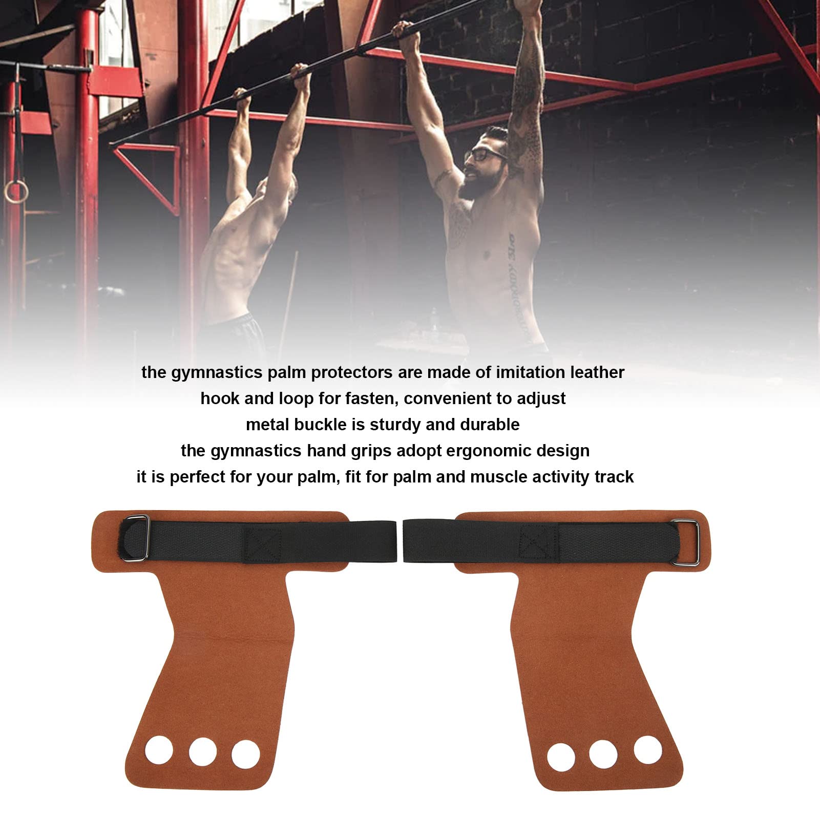 2PCS Gym Hand Grips for Weight Lifting, Three Fingers Leather Gymnastics Grips for Cross Training Hand Protection, Versatile Gym Gloves for Gym Training or Cross Training (Brown)