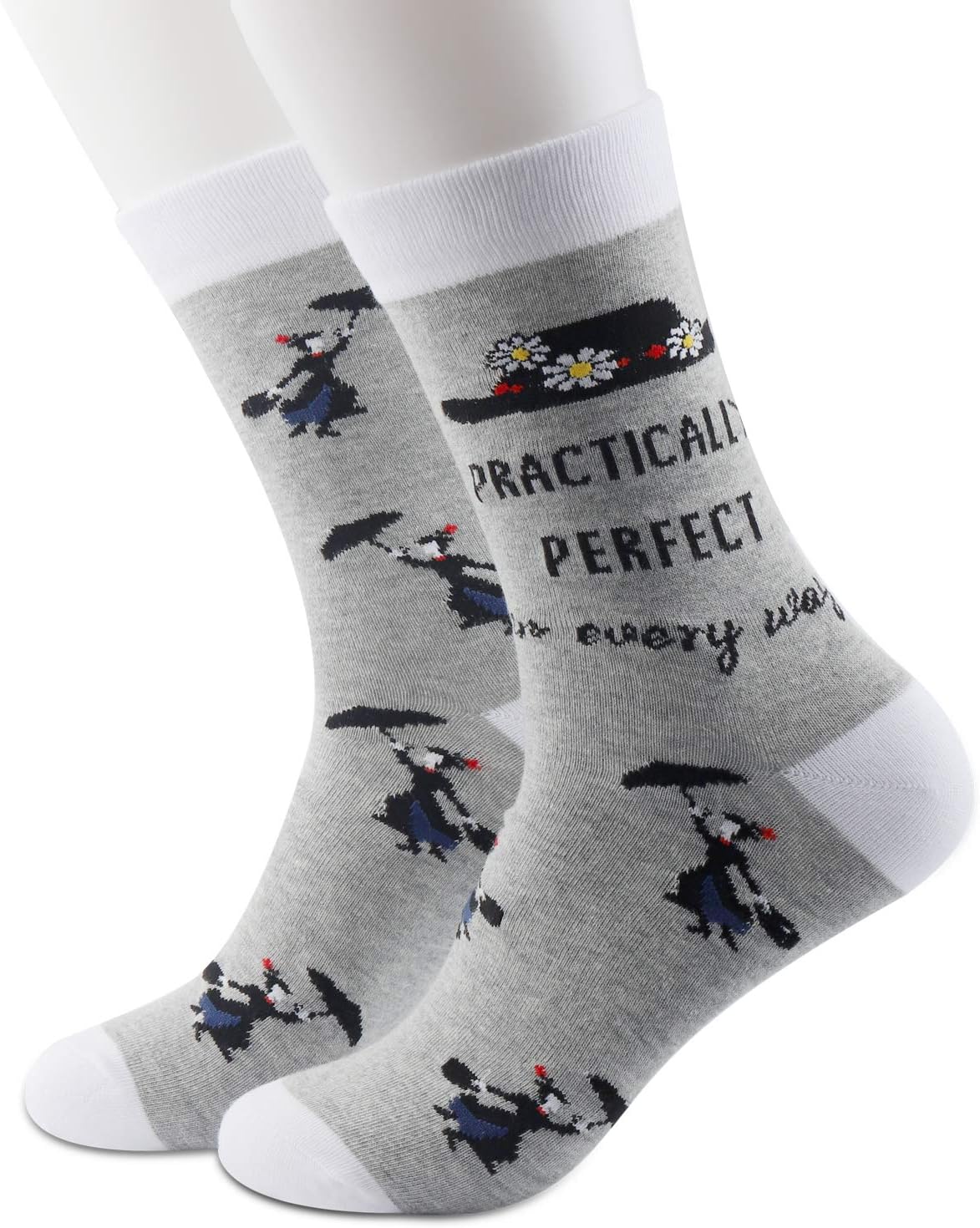 TSOTMO 2 Pairs Inspire Gift Practically Perfect in Every Way Socks Birthday Gift Novelty Crew Socks